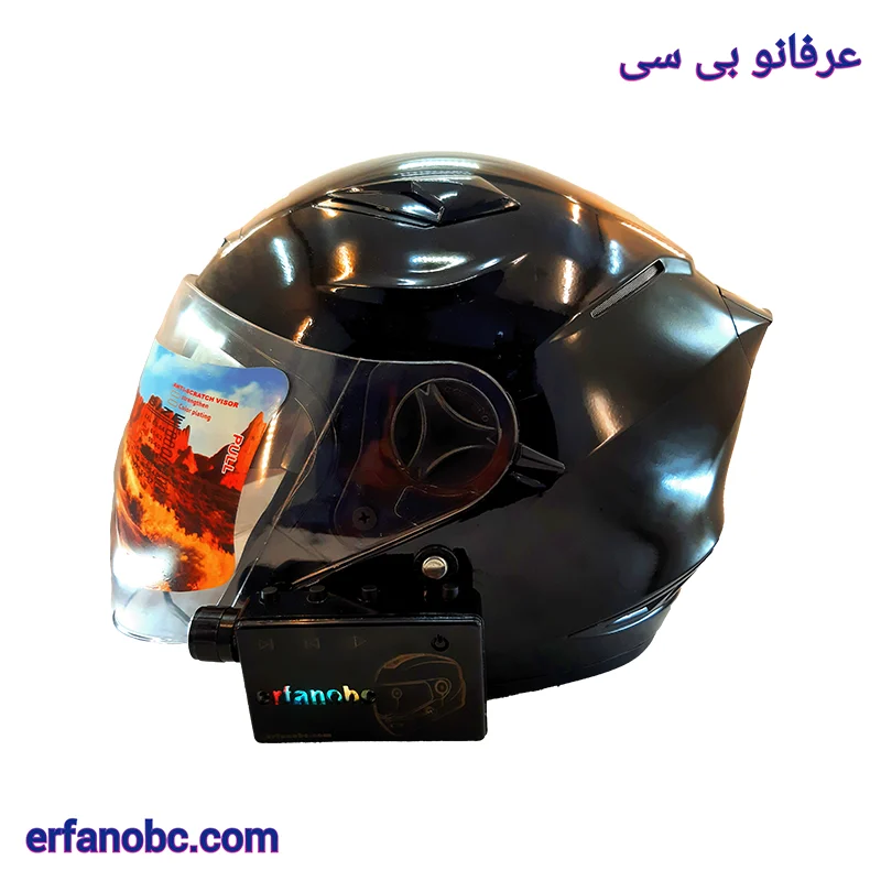 کلاه کاسکت بلوتوثی بدون فک رادین عینک دار رنگ مشکی براق